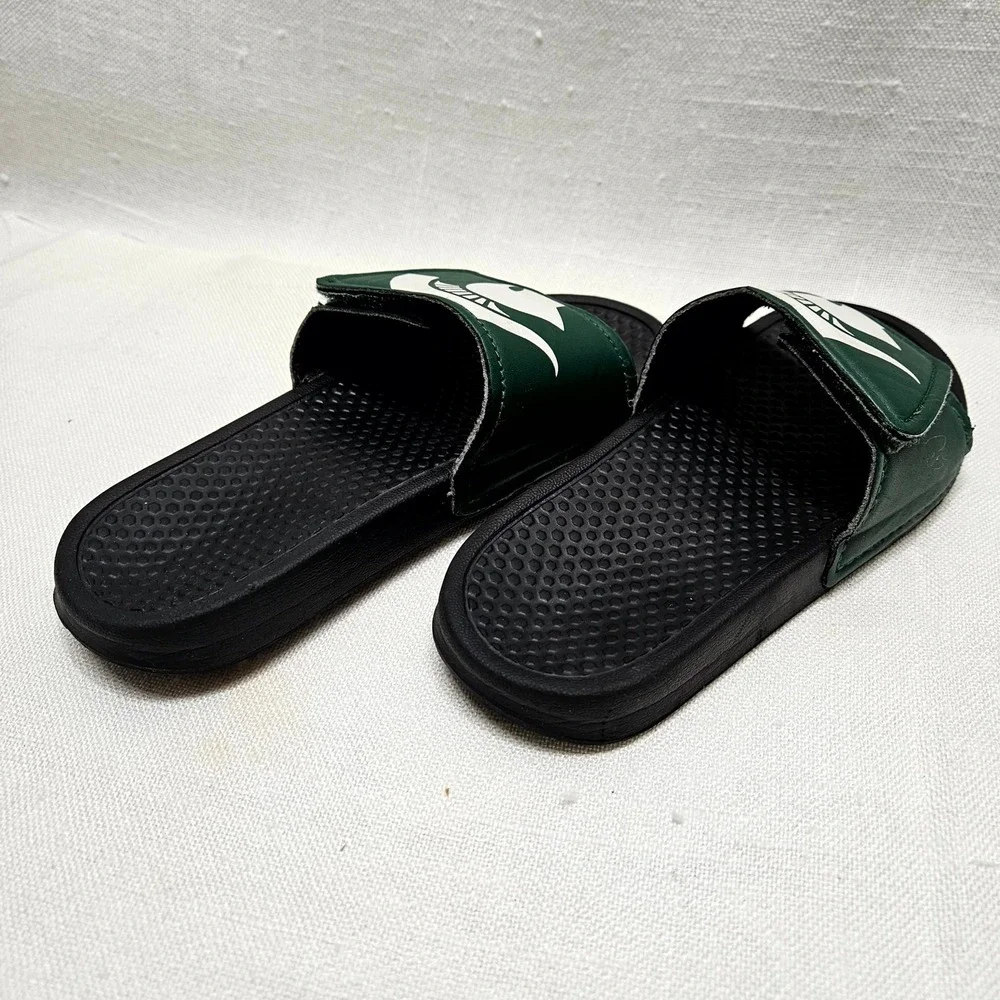 Michigan State Spartans Slides Adult Small Green White Spartan Helmet‎ Sandals